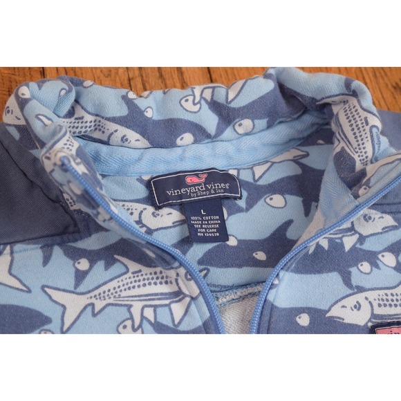 Vineyard Vines 1/4 Zip Pullover Sweater Fish All Over Print Men's Size Large - Picture 3 of 5
